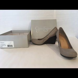 Jessica Simpson size 8, light gray wedge heels.